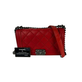 【最終処分SALE】CHANEL シャネル ワイルドステッチ ボーイシャネル レザー ショルダーバッグ レッド A-8201