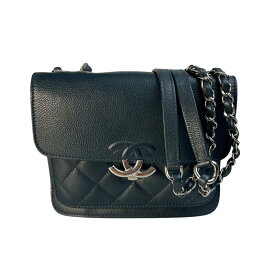 CHANEL シャネル ココマーク ハーフココ キャビアスキン ショルダーバッグ ネイビー A-9308