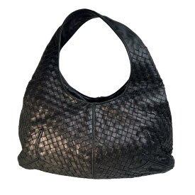 BOTTEGA VENETA ボッテガ　イントレチャート ホーボー レザー ハンドバッグ ブラック A-9337