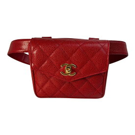 CHANEL シャネル ココマーク キャビアスキン ウエストバッグ レッド A-9343