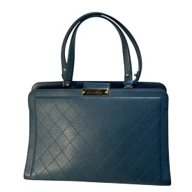 CHANEL シャネル シャネルプレート レザー トートバッグ ブルー A-9718