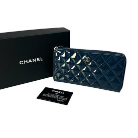 CHANEL シャネル ココマーク パテントレザー 長財布 ブルー A-9670