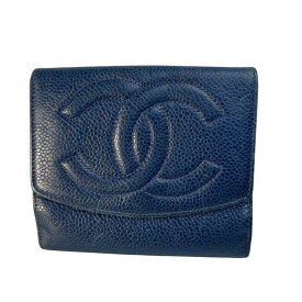 CHANEL シャネル ココマーク キャビアスキン 二つ折り財布 ブルー A-9341