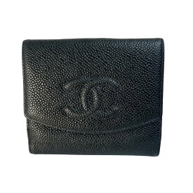 CHANEL シャネル ココマーク キャビアスキン 二つ折り財布 ブラック A-9426