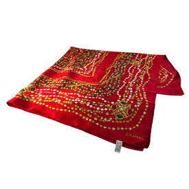 CHANEL シャネル タグ付き シルク スカーフ レッド A-9438