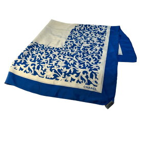 CHANEL シャネル タグ付き シルク スカーフ ブルー A-9492