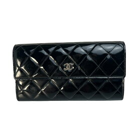 CHANEL シャネル マトラッセ ココマーク エナメル／パテントレザー 長財布 ブラック A-9806