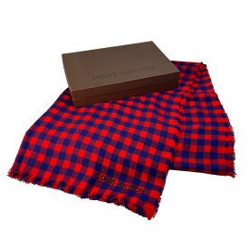 LOUIS VUITTON チェックMP0894 ロゴ刺繍 コットン エトール マサイ ストール レッド A-10214