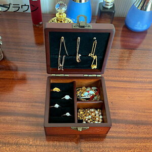 カッキガッキ ジュエリーボックス ジュエリーケース 小型 携帯用 木製 ミニ ピアス 指輪置き リング エアリング アクセサリー収納 アクセサリーケース 防塵 レディーズ