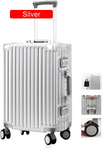 スーツケース キャリー ケース キャスター ストッパー付き 機内持ち込み アルミフレーム 大型トロリーケース 軽量 キャリーバッグ シルバー 静音ダブルキャスター 耐衝撃 旅行 ビジネス 出