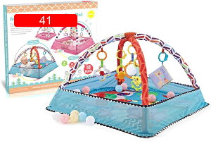 ベビージム 80*80*50cm プレイジム おもちゃ付き ベビージムマット 新生児 出産準備 プレイマット ライト知育おもちゃ 音が鳴るピアノ ベビープレイマット ベビーおもちゃ 室内遊具 知育玩具