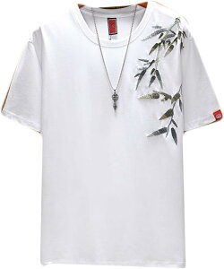 シャツ メンズ 半袖Tシャツ 夏用 コットン 通気性 速乾性 かっこいい 和風 バンブー刺繍 竹柄 おしゃれ 柔らかい 肌触りがいい 薄手 ストリート ゆったり ?量 大きいサイズ スポーツ 釣り テ