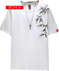 シャツ メンズ 半袖Tシャツ 夏用 コットン 通気性 速乾性 かっこいい 和風 バンブー刺繍 竹柄 おしゃれ 柔らかい 肌触りがいい 薄手 ストリート ゆったり ?量 大きいサイズ スポーツ 釣り テ