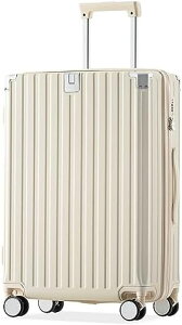 スーツケース Mサイズ キャリーケース キャリーバッグ Mサイズ ストッパー付き アルミコーナーパッド 3日~7日 大容量超軽量 軽い おしゃれ かわいいダブルキャスター 中型 1 ベージュ) ファス