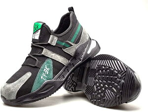 オシャレ安全靴メッシュ通気性軽量作業靴メンズスポーツシューズカジュアル日常着用つま先芯入りプロテクター踏み抜き防止ローカットレースアップウォーキングクッション性高反発滑り