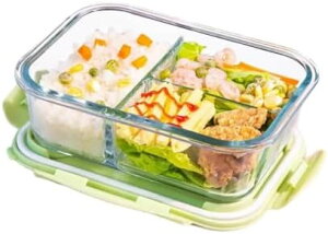 弁当箱 耐熱ガラス ポータブル スプーン付き 長方形 透明 2つ仕切り 大容量 耐熱耐冷 食器洗い機可 オーブン可保存容器 おべんとう箱 ランチボックス 蓋付き 透明グラス 漏れ防止 電子レン