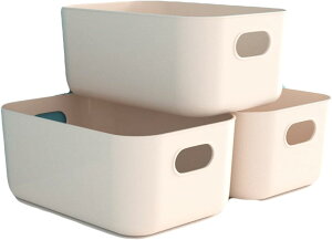 収納ボックス プラスチック製 収納ケース 浅型 小物入れ L*3 雑貨整理 おもちゃ 化粧品 衣類 洗面所 キッチン用 浴室用 クローゼット 押入れ収納 アプリコット 耐久性 小物ケース 卓上収納 小
