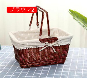 籐のかごバスケット ふた付き 収納かご 収納バスケット 和風 ラタン カーキ2 籐かご ラタンバスケット ピクニックバスケット かご カゴ 籠 野菜かご 持ち手 小物入れ 可愛い お菓子 果物 フ