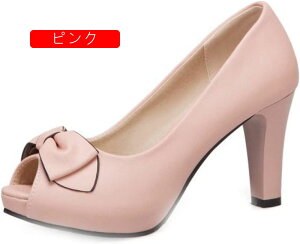 オープントゥ パンプス 厚底 太ヒール ハイヒールパンプス キャバサンダル キャバ 小さいサイズ アンクルストラップ リボン ブライダルシューズ 7cmハイヒール レディース コスプレ ストラ