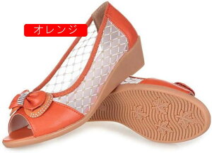 コンフォートパンプス 走れる レディース 4cmヒール ウェッジソール メッシュ 痛くない オープントゥ 幅広 蝶結び 靴 婦人靴 歩きやすい 外反母趾 厚底 パーティー サンダル 大人 ビジネス オ