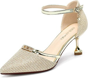 ストラップ パンプス 痛くない 結婚式 脱げない 6.5cmヒール ピンヒール ポインテッドトゥ 美脚 黒 ゴールド 靴 歩きやすい 疲れない レディース セパレート アンクルストラップ 大きいサイズ