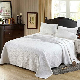 ベッドカバー おしゃれ コットン100% ホワイト ベッドスプレッド 3点セット キルト ケイーン 無地 北欧 ソファカバー マルチカバー 寝具カバーセット 枕カバー 四節適用 優しい肌触り 丸洗い