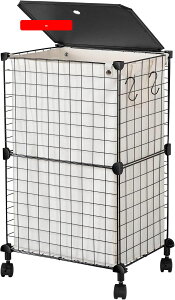 72L ランドリーバスケット 蓋付き 洗濯カゴ 大容量 キャスター付き ランドリー ボックス ワイヤーネット 洗濯物入れ 角型 持ち手付き 収納バッグ おもちゃ収納 おしゃれ (シングル)