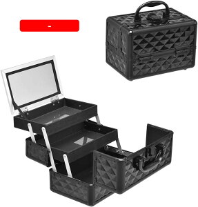 メイクボックス 大容量 鏡付き 持ち運び プロ仕様 コスメボックス 化粧品収納ボックス 化粧品収納 メイク収納 コスメ収納 ブラック