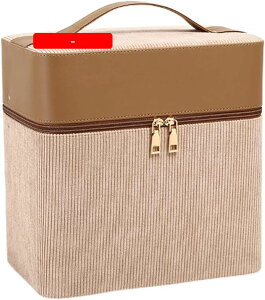 収納ボックス 収納ケース プロ用 便携式 メイクボックス 鏡付き メイクケース カーキ PU皮革フランネル大容量 コスメボックス 化粧ボックス ドレッサー メイク収納ボックス キャリーケース