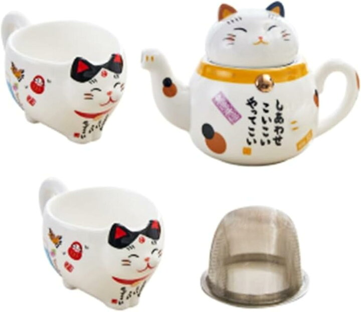 楽天市場】急須 湯呑みセット 茶こし付き ティーポット 陶器 茶器 ねこ 