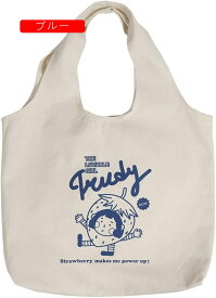 トートバッグ　ショッピングバッグ　大容量　48x41cm　いちご　プリント　可愛い　帆布　手提げ　肩掛け　軽量　トートバッグ　ショルダーバッグ　学生　通学　通勤　通園　レッド　ブルー