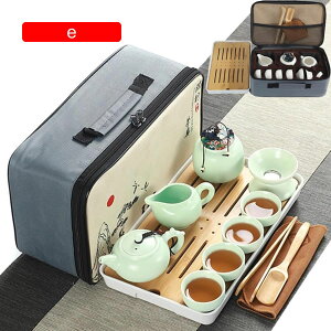 茶器セット 番茶器セット 旅行用お茶セット 中国茶器 陶磁茶具セット 茶器乾燥ティートレー 旅行 お出かけ用 収納バッグ付き 和風急須 13個セット 白 9個セット 緑 (c)