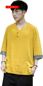 リネンシャツ メンズ 半袖 Tシャツ カジュアル 漢服 羽織り 浴衣 甚平 中華風 和風 おしゃれ 刺繍 プルオーバー コットンとリネン 速乾 快適 通気 軽量 おおきいサイズ トップス 日常 アウト