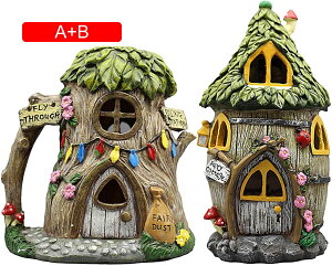 ガーデニング 置物 ガーデンオーナメント 置物ライト 太陽光発電 かわいい 妖精の家 ツリーハウス ソーラーライト樹脂ランプ 夜間ランプ 庭の彫像置物 庭ライト ソーラー置物 屋外 おしゃ