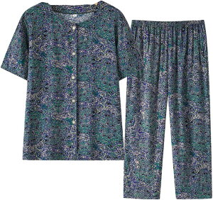 セットアップ tシャツ 半袖 チュニック 総柄 イージーパンツ 9分丈 高齢者 老人服 お婆ちゃん シニア 介護服 体型カバー 夏着 綿 薄手 通気性 ホーム 通勤 お出かけ 60−80代