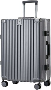 スーツケース キャリーケース 45L キャリーバッグ TSAローク搭載 アルミフレーム 超軽量 大型 耐衝撃 静音 ダブルキャスター 360度回転 おしゃれ 人気 ビジネス 出張旅行 グレー Mサイズ