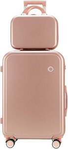 スーツケース キャリーケース 機内持ち込み 40L キャリーバッグ ファスナー式 大容量 超軽量 小型 耐衝撃 静音 ダブルキャスター 360度回転 ビジネス 旅行 出張 ハンドバッグ付き ピンク S