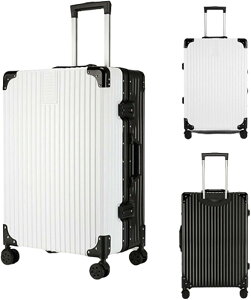 スーツケース キャリーケース 45L 大容量 キャリーバッグ TSAロック搭載 アルミフレーム 超軽量 大型 耐衝撃 静音 ダブルキャスター 360度回転 ビジネス 出張 旅行 ホワイト Mサイズ(3