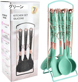 キッチンツール 調理器具 7点セット キッチンツールセット クッキングツール 器具 台所用品 耐熱シリコン 調理 料理 製菓器具 フライ返し 収納付き フック付き (ピンク A)
