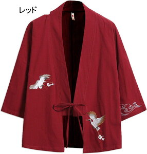 メンズ 和式パーカー 鶴柄 刺繍 アウター 薄手 夏 七分袖 和風シャツ クラシック 羽織り 和服 カーディガン ゆったり UVカット ジャケット 大きいサイズ おしゃれ 冷房対策 花火大会 旅行