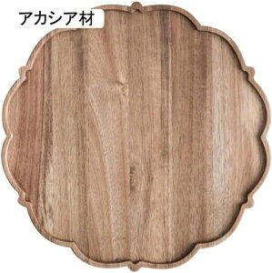 天然木 花型 34cm お茶受け 来客用ランチトレー カフェ風 丸型 小物置き シンプル 室内用 和風 茶道セット 料理盛り付け 業務用 家庭用 おしゃれ 無垢材 手作り風 (パイン材)