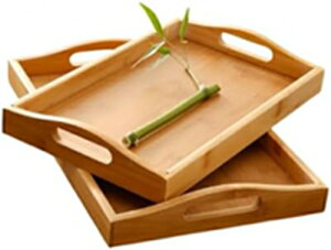 (2個) 竹製 トレー 角型 トレー ランチトレー 取っ手付 トレイ 洗える ランチトレー おしゃれ 和風 ティー カフェ お盆 ナチュラル 業務用 サービストレー 取っ手付き 接客トレイ アカシアプ