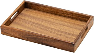 天然木製トレー ウオルナット材 北欧風デザイン 滑らない多目的木トレイ お盆 角型長方形 取っ手付き 持ちやすい 大きさ有り スタッキング収納可能 家庭・業務・ホテル用 ティートレー カ