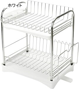 水切りラック 食器 水切りかご 2段式 錆びない ステンレス製 自動排水 可動式排水ノズル シンク上 大容量 カトラリーポケット付き ディッシュラック キッチン収納 食器乾燥 皿立て 箸収納
