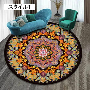 チェアマット カラー 滑り止め付き 円形 ラグマット 夏用 120cm 花柄 ペルシャ絨毯風 おしゃれ ラグ カーペット スタイル6 丸洗い モダン リビング 玄関マット キッチン フロアマット 防ダ