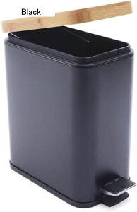 キッチンゴミ箱-5L-ペダルゴミ箱-金属製キッチンゴミ箱竹蓋-ポータブルインナーチューブ寝室、リビングルーム、キッチン、オフィス、バスルーム Black