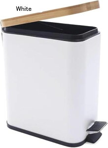 キッチンゴミ箱-5L-ペダルゴミ箱-金属製キッチンゴミ箱竹蓋-ポータブルインナーチューブ寝室、リビングルーム、キッチン、オフィス、バスルーム Black