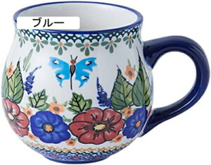 コーヒーカップ マグ ハンドメイド かわいい おしゃれ 食洗機対応 電子レンジ対応 耐熱 オーブン対応 プレゼント 贈り物 ギフト 東欧 洋風 350ml カフェ 誕生日 スタイル3-ブルー 家カフェ