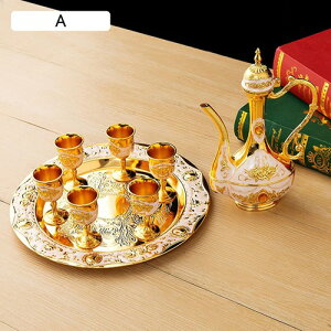 8点セット 酒器 セット 徳利 とっくり おちょこ 持ち手付き 酒器揃 酒水差し 酒盃 バラ徳利 お洒落 エレガント 合金製 レトロ アンティーク 宮廷風 結婚祝い プレゼント 贈り物 お茶 水 牛乳