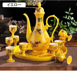 徳利 とっくり ぐい呑み おちょこ セット 酒器セット 龍柄 エレガント お洒落 おしゃれ 酒器揃 酒水差し 酒盃 酒器 徳利+お猪口10個 トレー付き 12点セット 日本酒用 晩酌 宴会 結婚祝い